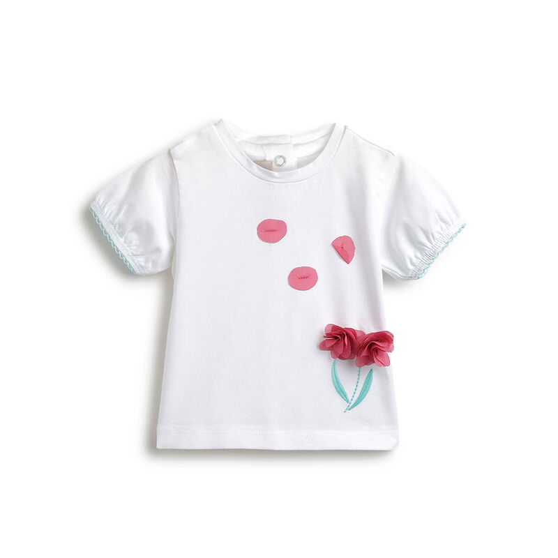 Girls White Embellished Short Sleeve T-Shirt image number 0